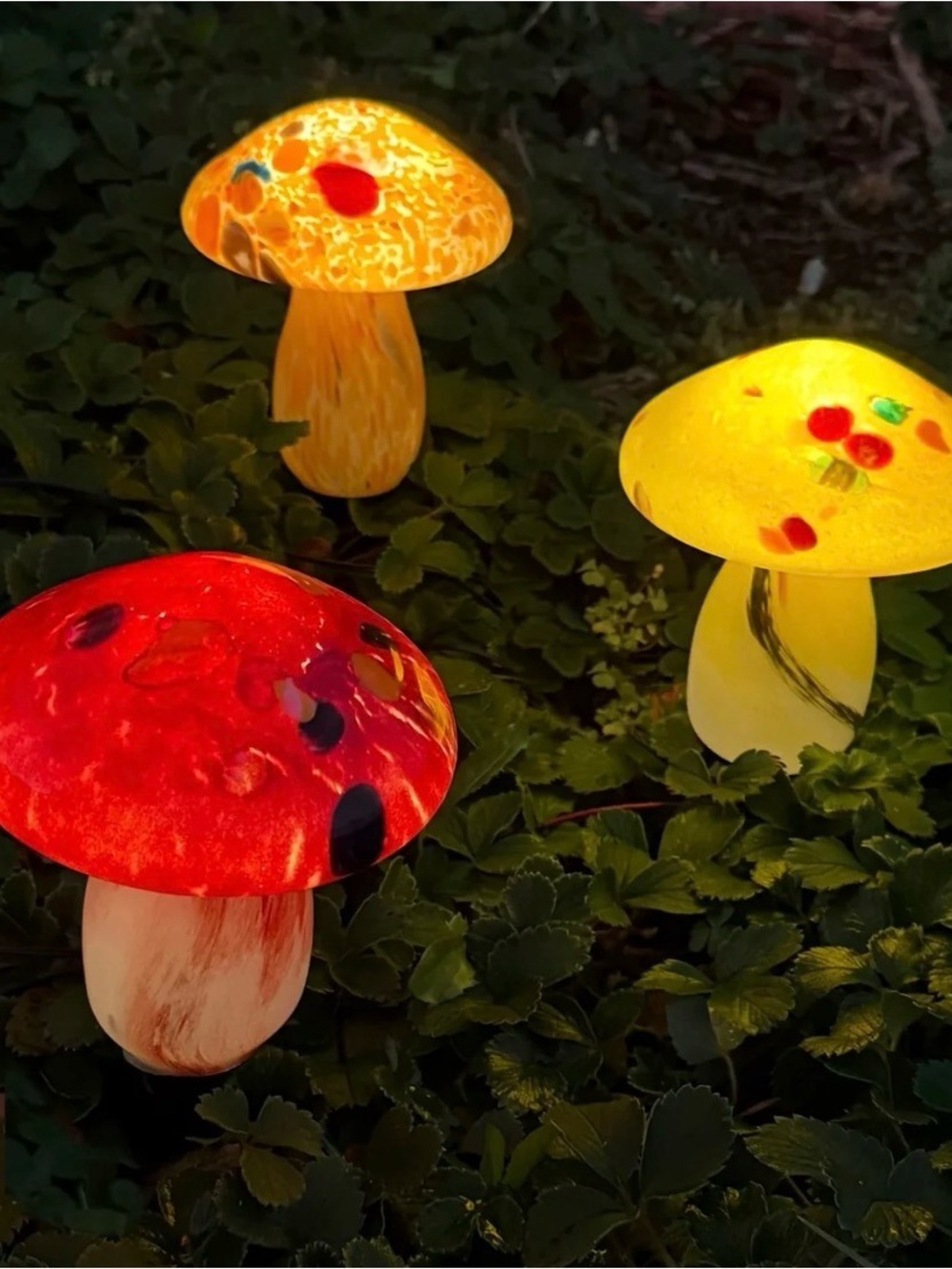 NEW Infinity X1 Hand-Blown Glass Mushroom Landscape Solar Lights - Set of 3